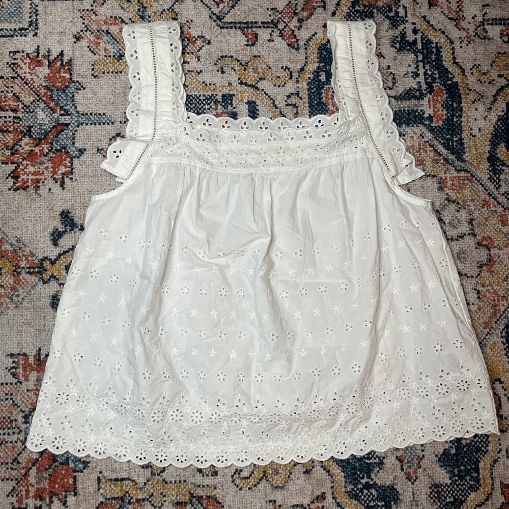 Gap x DÔEN Eyelet Top M White Cotton Square Neck Scalloped Embroidered Tank